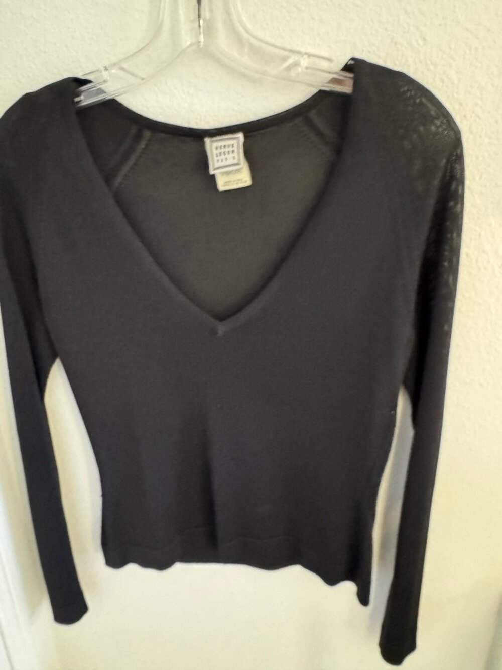 Herve Leger Vintage Black Deep V Long-Sleeved Pullover Sweater